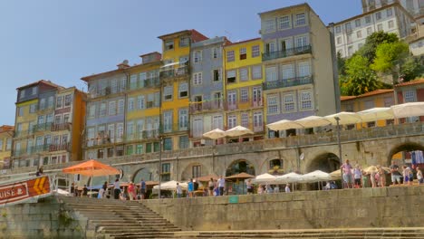 Ribeira-district-in-Porto-next-to-the-Douro-river,-known-for-the-traditional-Azulejos-in-Portugal