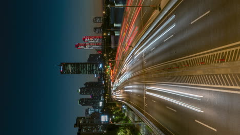 Seoul-Skyline-and-Timelapse-of-Olympic-Expressway-Cars-Traffic-At-Night-With-Last-Rays-of-Setting-Sun