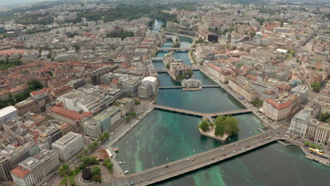 Aerial-shot-down-the-Rhone-River-central-Geneva