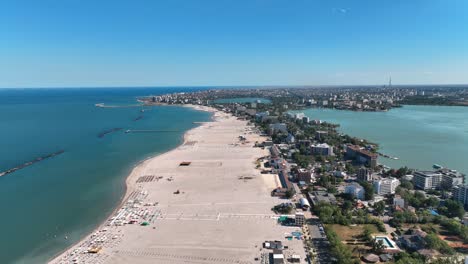 Aerial-footage-of-Mamaia-beach,-Constanta,-Romania