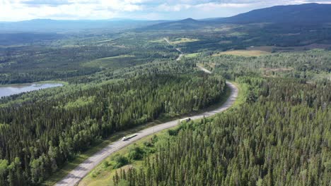 Drone-View-of-Yellowhead-Highway-16-and-Surrounding-Wilderness