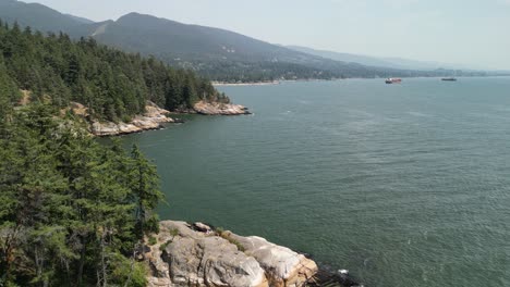 Aerial-flyback-of-Vancouver-Pacific-Coastline,-BC,-Canada