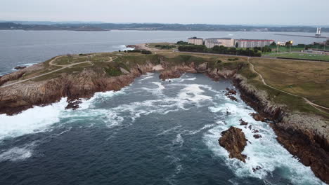 Aerial-Pullback-Revealing-Wild-Atlantic-Ocean-Coastline---A-Coruña