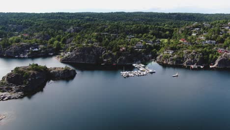 Fjord-Norway-south-drone-aerial,-Norwegian-fjord-in-the-south