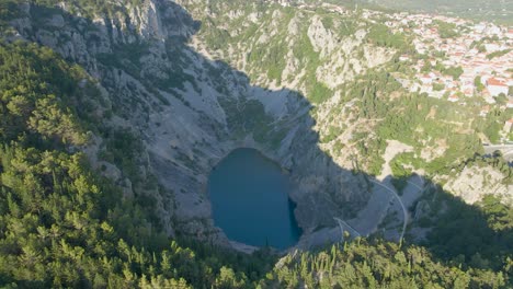 Aerial-Drone-View-Of-Blue-Lake-Near-Imotski-In-Southern-Croatia