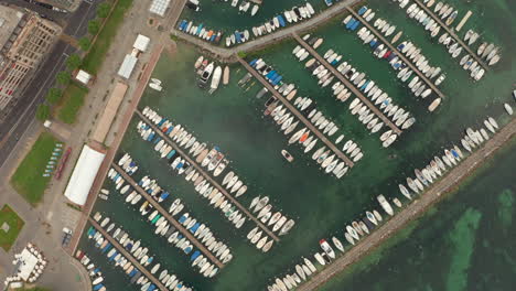Top-down-aerial-shot-of-boat-marina