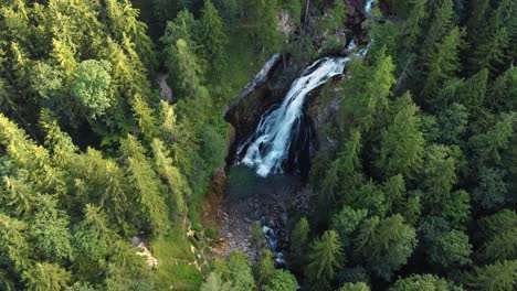 Gollinger-Wasserfall-aerial-drone-view,-most-beautiful-waterfall-in-Austria