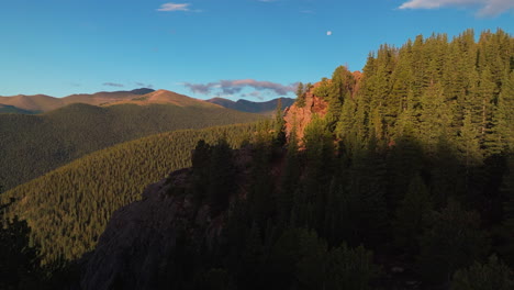 Cinematic-aerial-drone-morning-sunrise-Denver-Mount-Evans-14er-Chicago-lakes-front-range-foothills-Rocky-Mountains-i70-Idaho-Springs-Evergreen-Squaw-pass-Echo-Mountain-lake-trees-moon-forward-motion