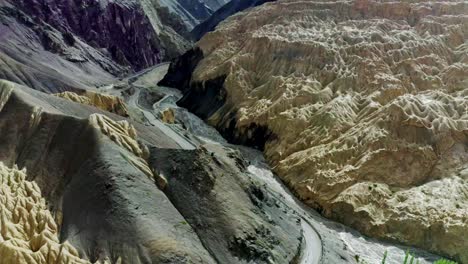 Escena-Aérea-Que-Muestra-El-Camino-A-Leh-Y-Kargil-Pasando-Por-Las-Peligrosas-Montañas-Que-Han-Sido-Arrastradas-Por-El-Flujo-De-Agua-De-Lluvia-Durante-El-Monzón