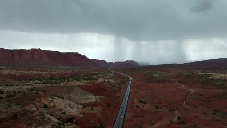 4K-Aerial-of-a-storm-Capitol-Reef-National-Park-in-Utah,-USA