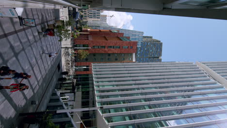 Vertical-View-Of-Modern-High-Rise-Architectures-In-Business-District-At-Zuidas-In-Amsterdam,-The-Netherlands