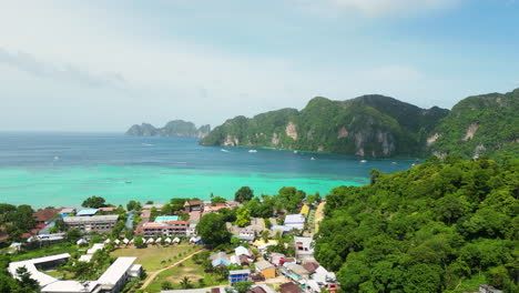 Exotic-location-of-Phi-Phi-islands-in-Krabi-region,-Thailand,-aerial-view