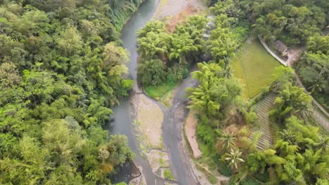 Aerial-overhead-view-of-Elo-river-in-central-Java,-Indonesia