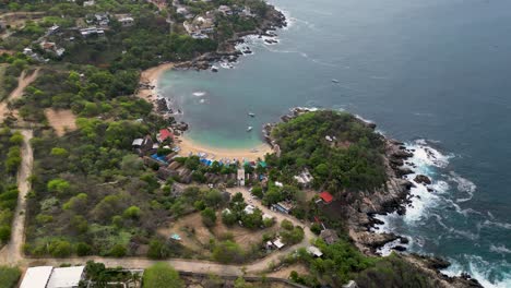 Panoramic-view,-Puerto-Angelito,-Manzanillo,-and-Zicatela-Beaches-at-Puerto-Escondido,-Oaxaca,-Mexico