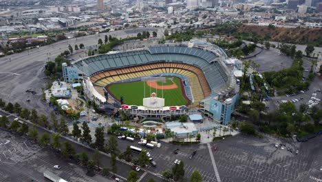 Drone-shot-orbiting-and-rotating-around-Dodger-Stadium-in-Los-Angeles