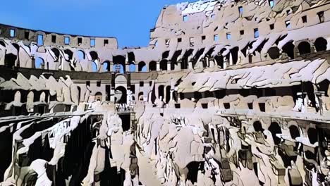 Present-and-past-of-Colosseum-Interior-of-arena-in-Rome,-Italy