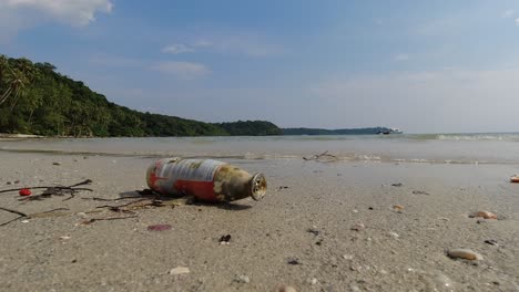 Trash-On-Sandy-Beach,-Sea-Life-Extinction,-Ecological-Disaster,-Ocean-Pollution-And-Ecosystem