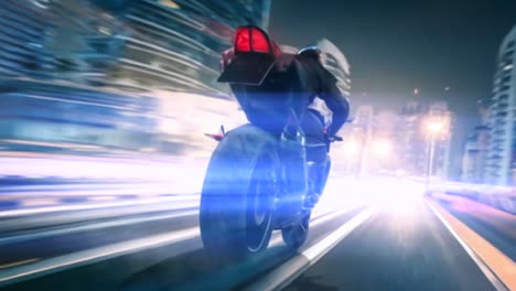 Speedbike-Rennen-Auf-Der-Stadtstraße-Bei-Nächtlichem-Neonlicht