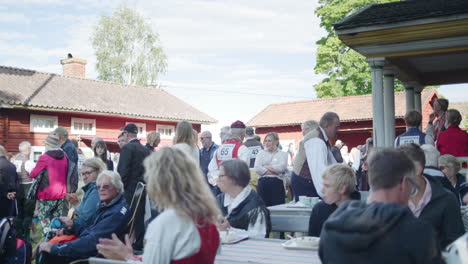 Crowd-of-people-in-traditional-Swedish-clothes-talking