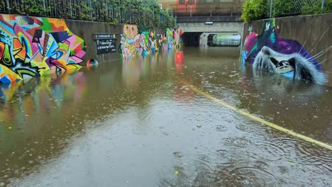 Heavy-rain-causes-flooding-in-a-underpass-in-Molndal