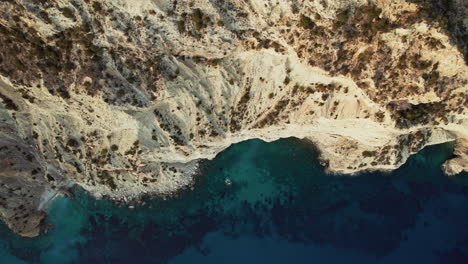 Aerial-Top-View-Of-Punta-Cala-Roja-Point-In-Balearic-Islands,-Ibiza-Spain