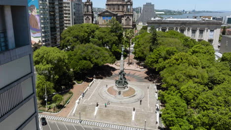 Aerial-view-of-the-Plaza-Marechal-Deodoro-Square-in-sunny-Porto-Alegre,-Brazil