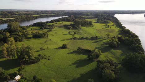 Aerial-Shot-Of-Large-Green-Eyot-In-Beautiful-River,-Uruguay