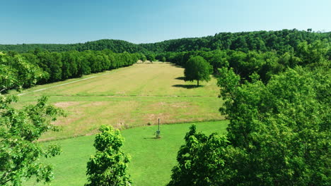 Lush-Green-Field-And-Trees-Near-War-Eagle-Mill-In-Arkansas,-USA