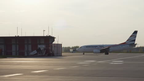 A-Czech-Smartwings-airplane-taxiis-on-the-airport-apron