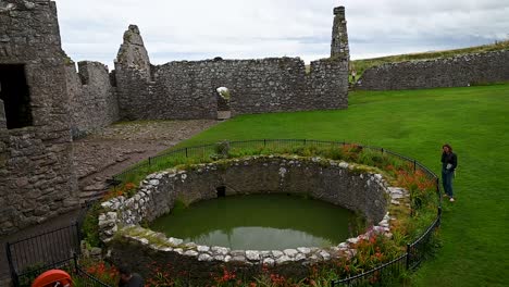 The-wonderful-pond-within-Dunnottar-Castle,-Scotland,-United-Kingdom
