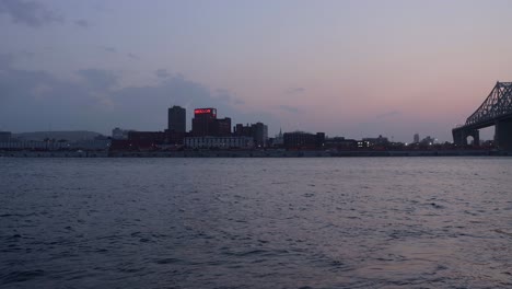 Port-of-Montreal-from-Across-the-River-with-the-Jacques-Cartier-Bridge-to-the-Right-at-Dusk
