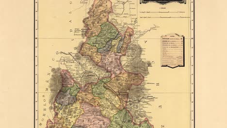 Mapa-Antiguo-Del-Siglo-XIX-Del-Estado-De-Puebla-En-México-Durante-El-Porfiriato
