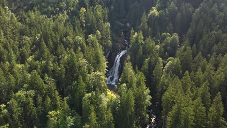 Establishing-aerial-of-Golllinger-waterfall,-gorgeous-Austria-fall,-dolly-out