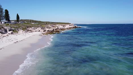 Burns-Beach-at-the-coastline-of-Western-Australia-the-beautiful-Indian-Ocean,-aerial