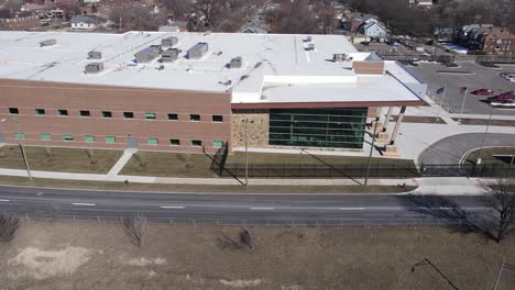 Massive-carpenter-training-center-facility-in-Michigan,-aerial-drone-view
