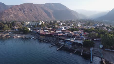 Aerial-retreats-from-mountain-village-on-Lake-Atitlan-in-Guatemala