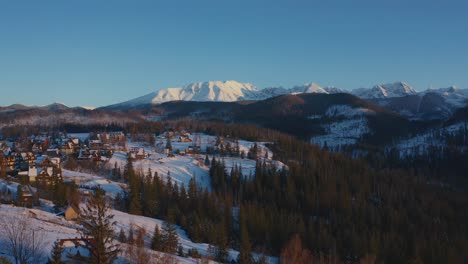 Susurros-De-Invierno:-Perspectiva-Aérea-De-Un-Pueblo-Tradicional-Entre-árboles-Forestales-Y-Montañas-Nevadas