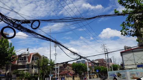 Street-view-of-Shanghai-with-old-electricity-cable-pole