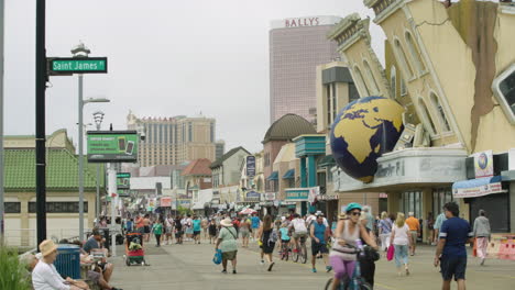 Casinos-Tower-Above-Boardwalk-in-Atlantic-City,-New-Jersey-USA