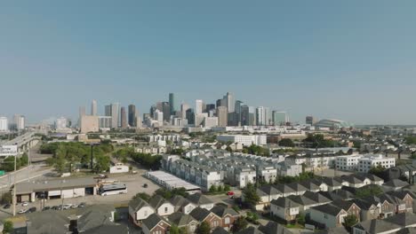 Aerial-drone-view-new-construction-south-east-of-downtown-Houston,-EDO,-in-Houston-Texas