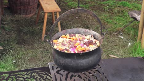Viking-re-enactment-pot-of-food-boiling-over-a-fire-at-Waterford-Irelandand