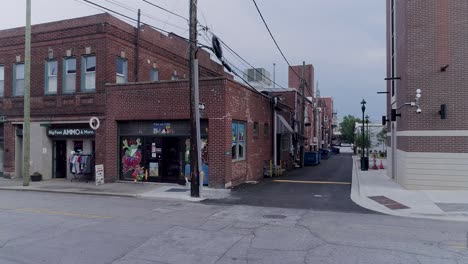 4K-Drone-Video-of-Downtown-Hendersonville,-NC-on-Beautiful-Summer-Day