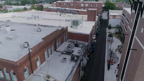 4K-Drone-Video-of-Downtown-Hendersonville,-NC-on-Beautiful-Summer-Day