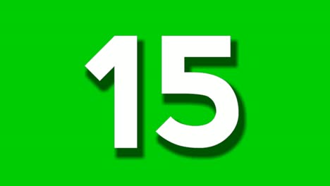 Nummer-15-Fünfzehn-Cartoon-Animationen-Auf-Grünem-Hintergrund,-4K-Cartoon-Videonummer-Motion-Grafiken-Für-Videoelemente