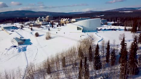 4K-Drone-Video-of-Museum-at-University-of-Alaska-Fairbanks-on-Snowy-Winter-Day