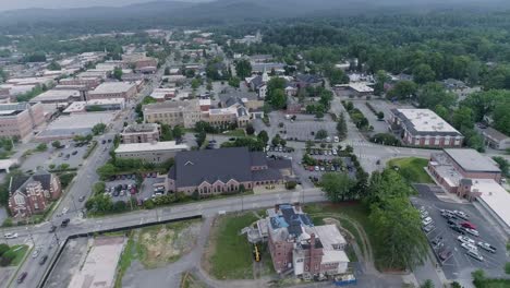 4K-Drone-Video-of-Downtown-Hendersonville,-NC-on-Beautiful-Summer-Day