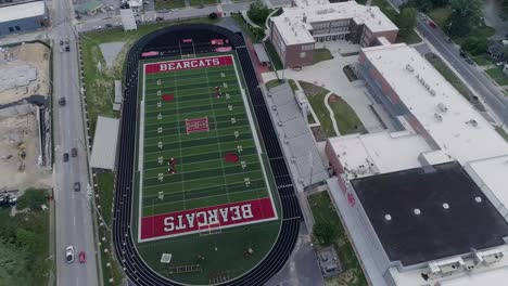 4K-Drone-Video-of-Bearcats-Football-Stadium-in-Hendersonville,-NC-on-Beautiful-Summer-Day