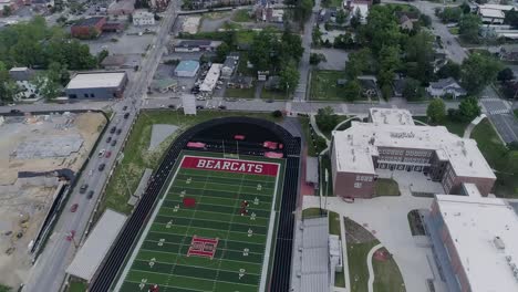 4K-Drone-Video-of-Bearcats-Football-Stadium-in-Hendersonville,-NC-on-Beautiful-Summer-Day