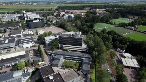 Aerial-Drone-Of-Groningenweg-8-Sports-Complex-Near-Industrial-Site-In-The-City-Of-Gouda,-Netherlands