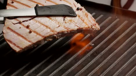 Raw-tuna-steak-on-grill-pan